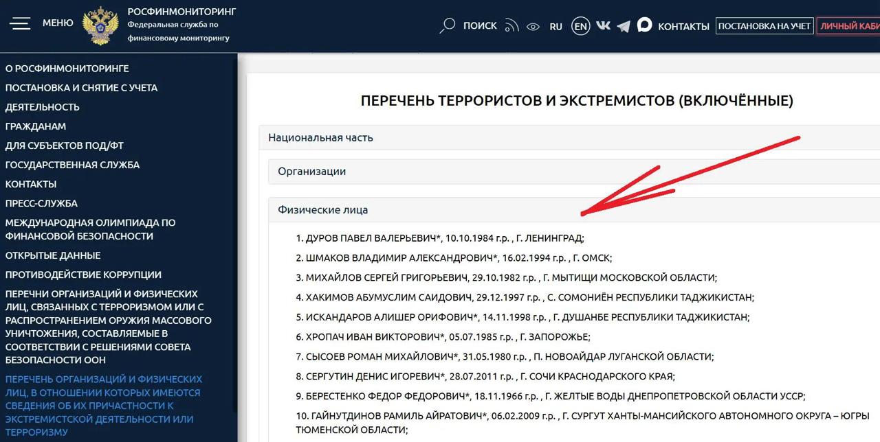 Список экстремистов